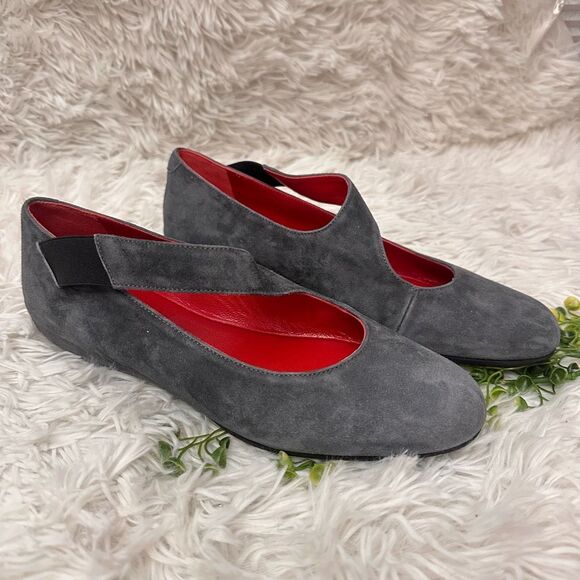Sesto Meucci Gray Suede Asymmetric Strap Slip On Shoes sz 8 M Made‎ in Italy NEW - Picture 2 of 8